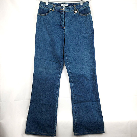 St. John Sport Blue Denim Size 8 Straight Leg High Rise Jeans Lux Retro Stretch - Picture 1 of 9
